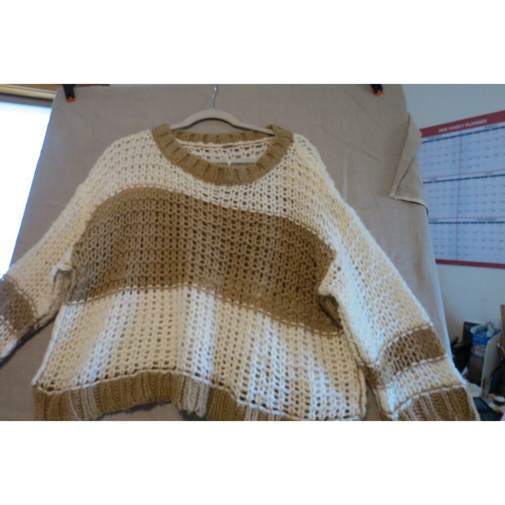 Free People Chunky Open Knit Sweater XS Cozycore Cottagecore Neutral Colorblock